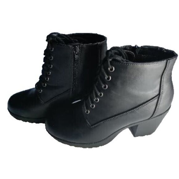 Soda Boots Womens 9.5 Casual Lace Up Zip Ankle Bootie Black Faux Leather Heels - Picture 3 of 4